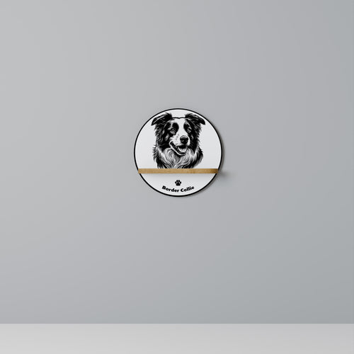 BORDER COLLIE Estante Redondo Decorativo en Efecto Roble
