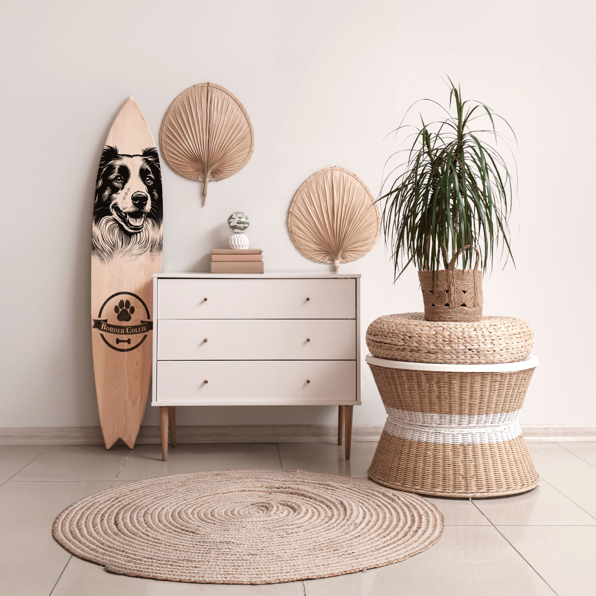 BORDER COLLIE Panel decorativo de tabla de surf