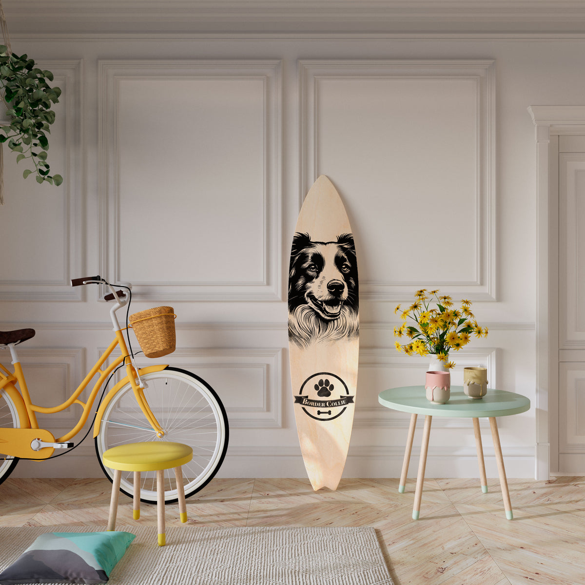 BORDER COLLIE Panel decorativo de tabla de surf