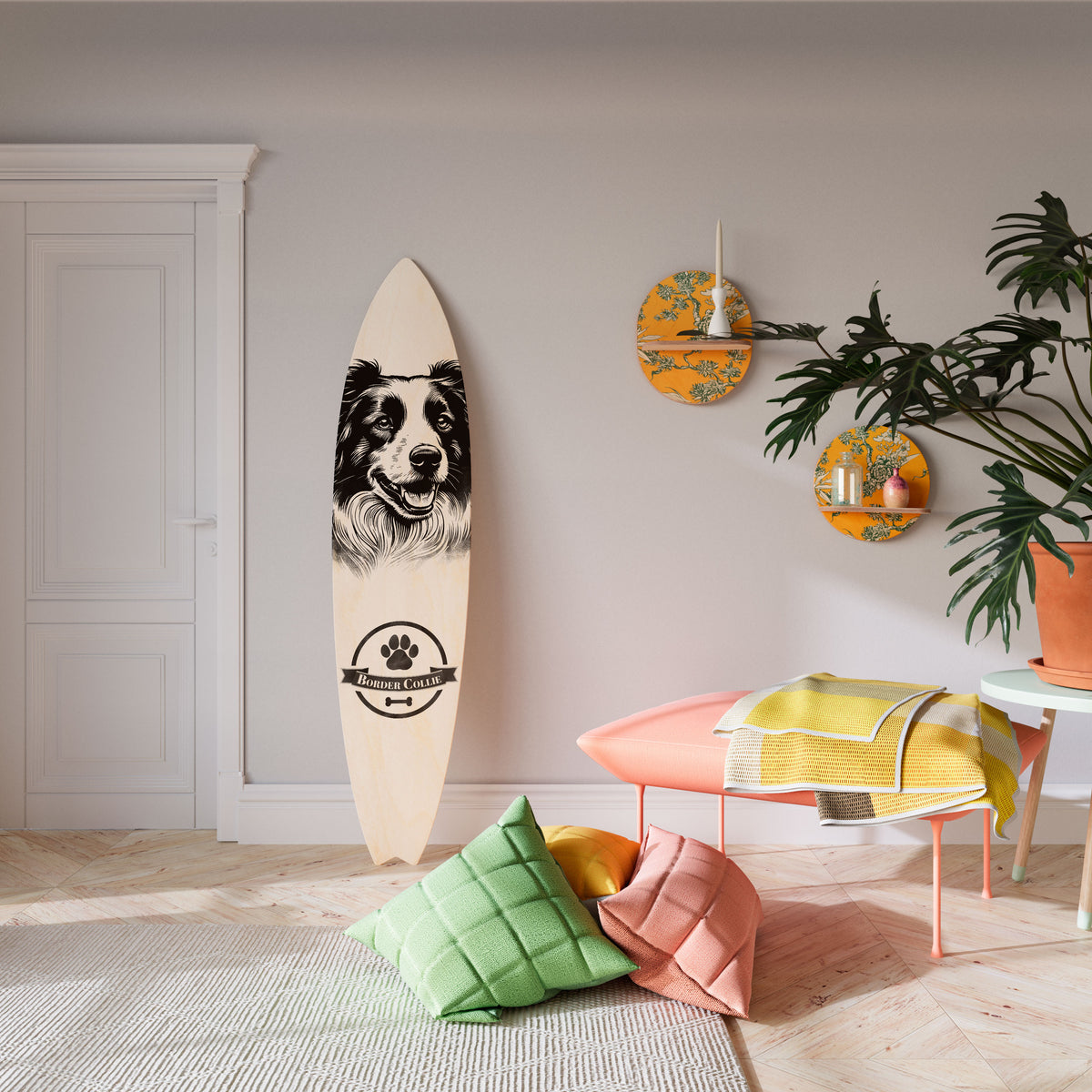 BORDER COLLIE Panel decorativo de tabla de surf