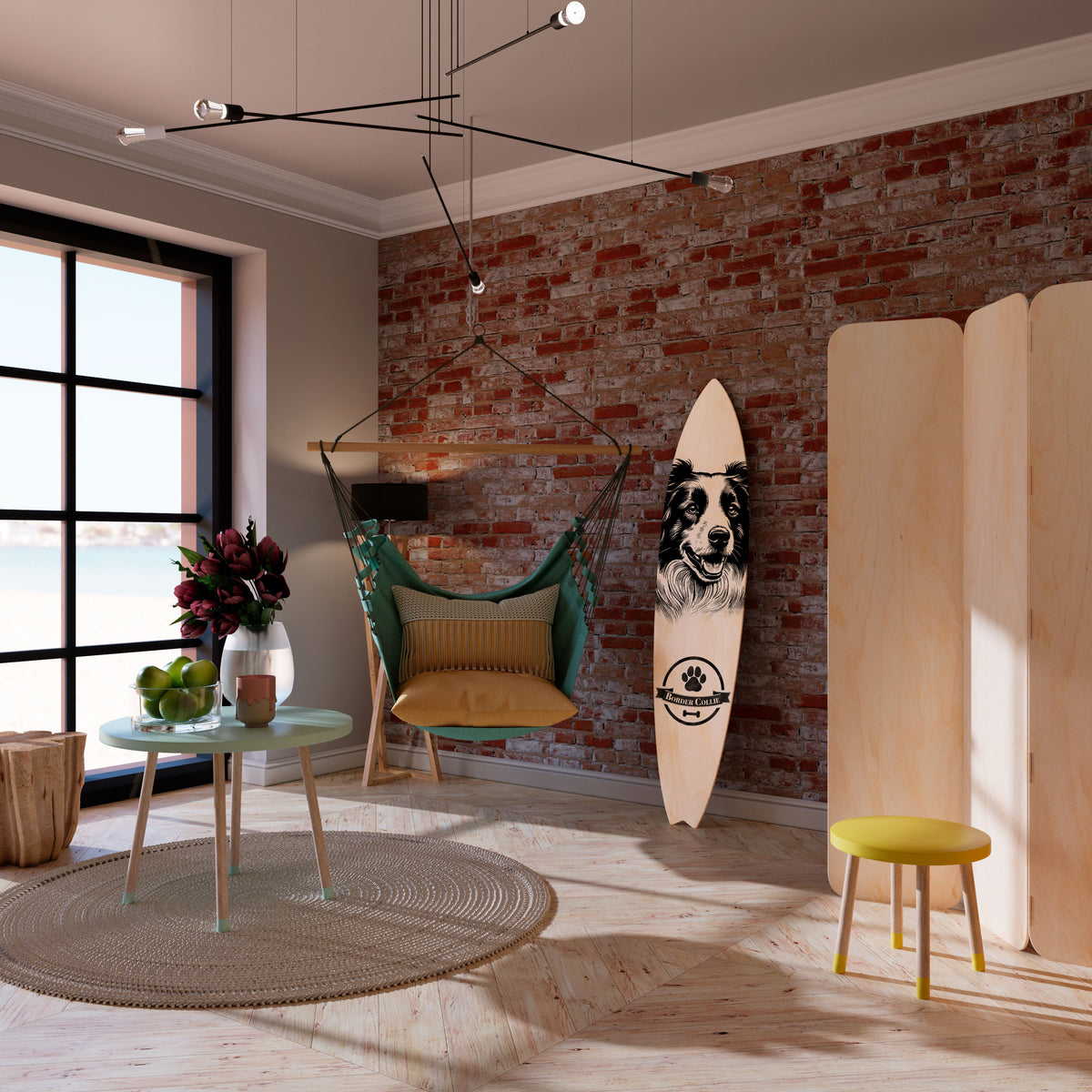 BORDER COLLIE Panel decorativo de tabla de surf