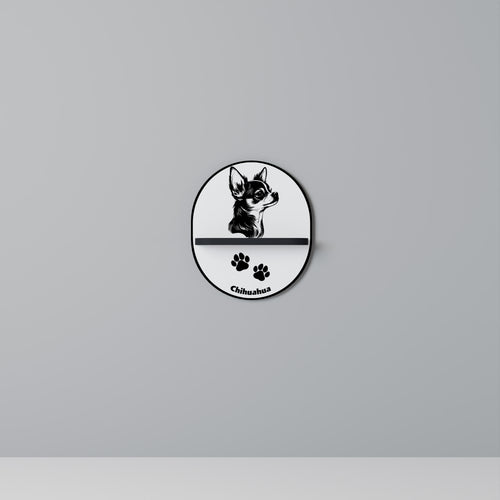 CHIHUAHUA DOG Oval Art Shelf In Black Finish