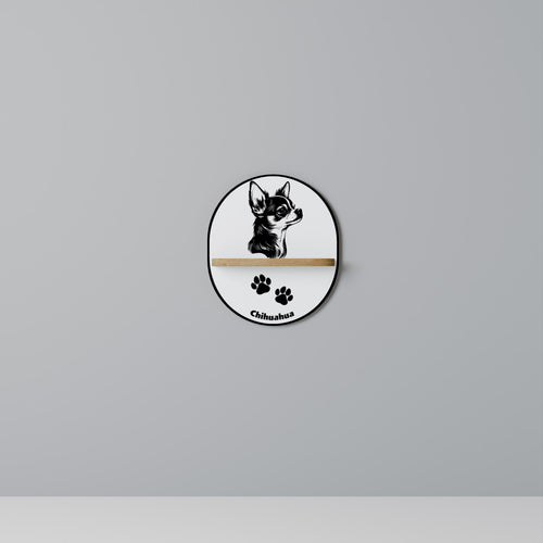 CHIHUAHUA DOG Oval Art Shelf In Oak Effect