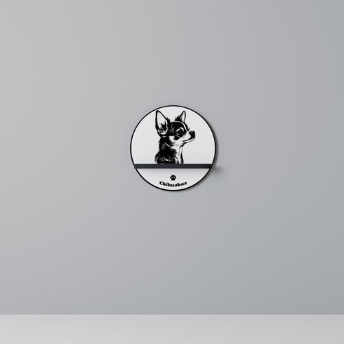 CHIHUAHUA DOG Round Art Shelf In Black Finish