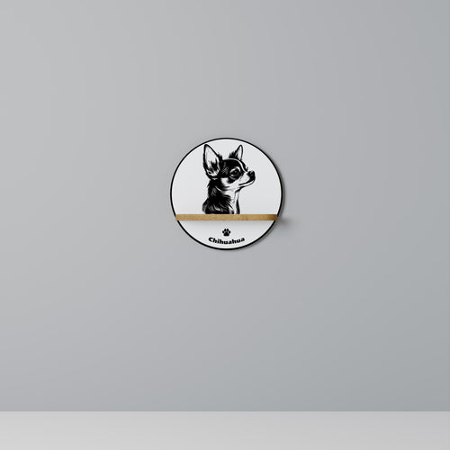 CHIHUAHUA DOG Round Art Shelf In Oak Effect