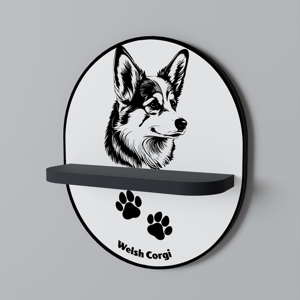WELSH CORGI PEMBROKE Oval Art Shelf In Black Finish