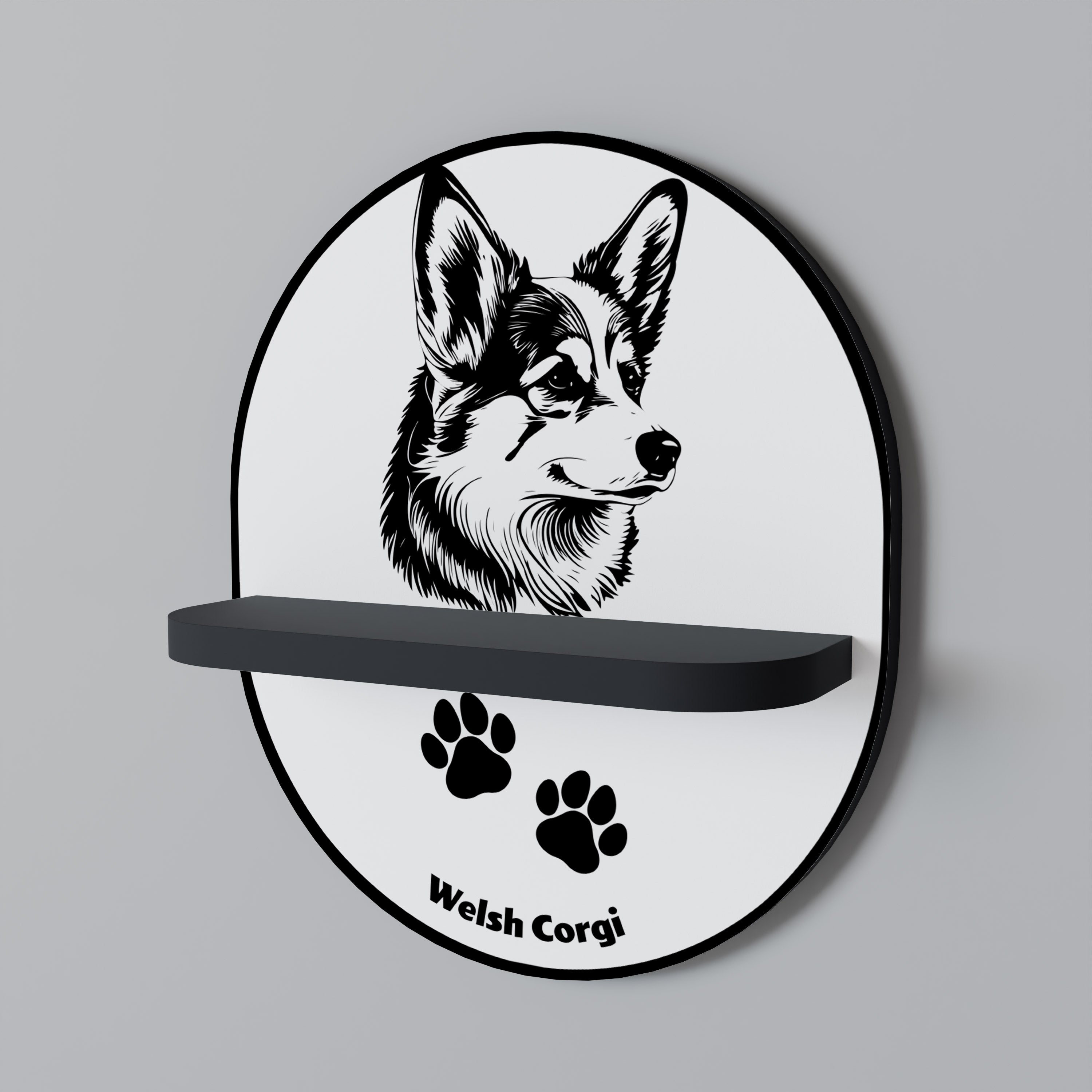 WELSH CORGI PEMBROKE Oval Art Shelf In Black Finish