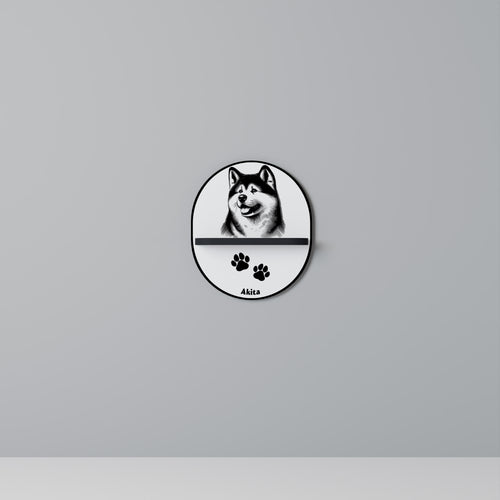 AKITA DOG Oval Art Shelf In Black Finish