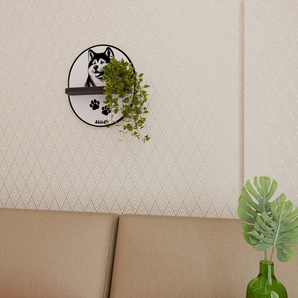 AKITA DOG Oval Art Shelf In Black Finish