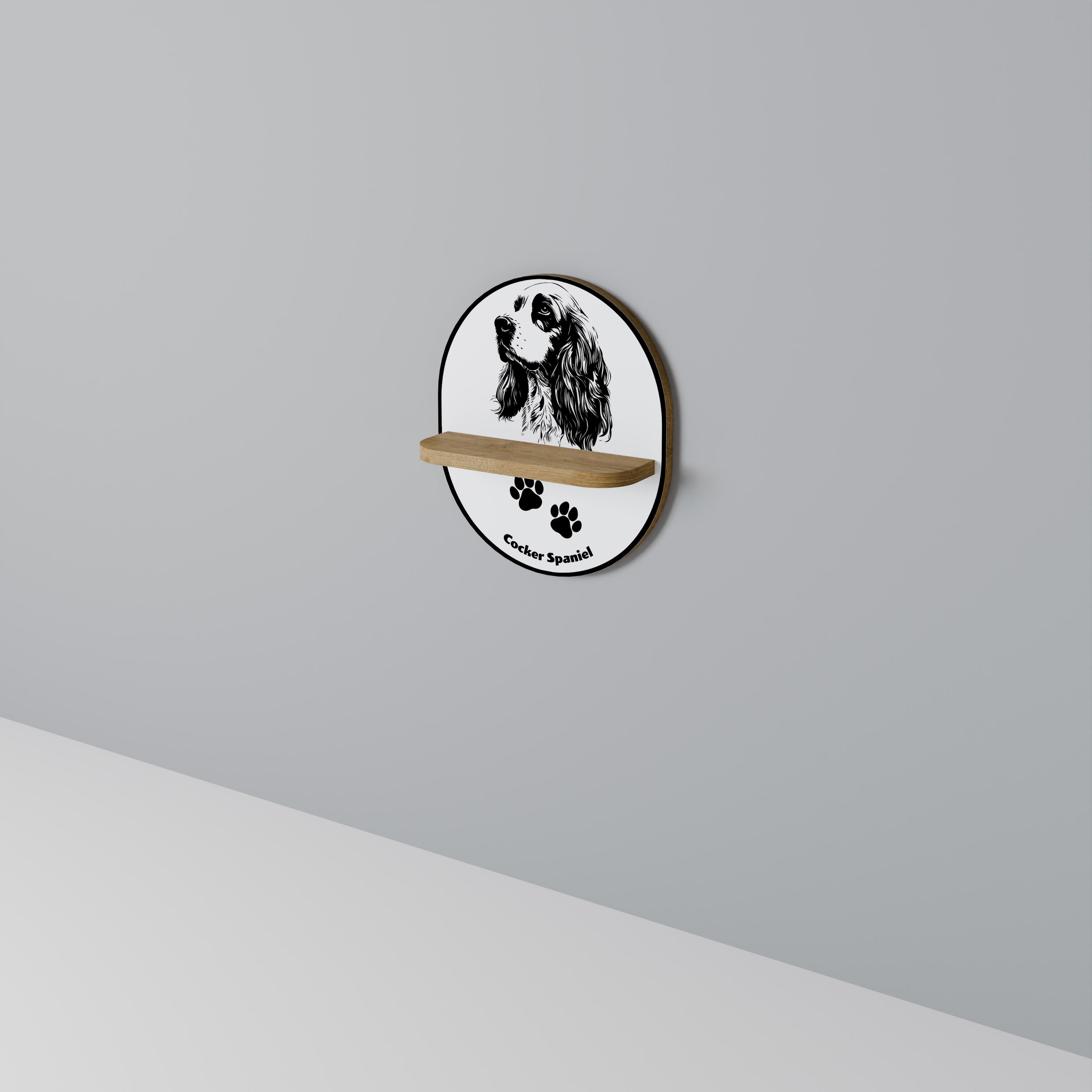 ENGLISH COCKER SPANIEL Oval Art Shelf In Oak Effect
