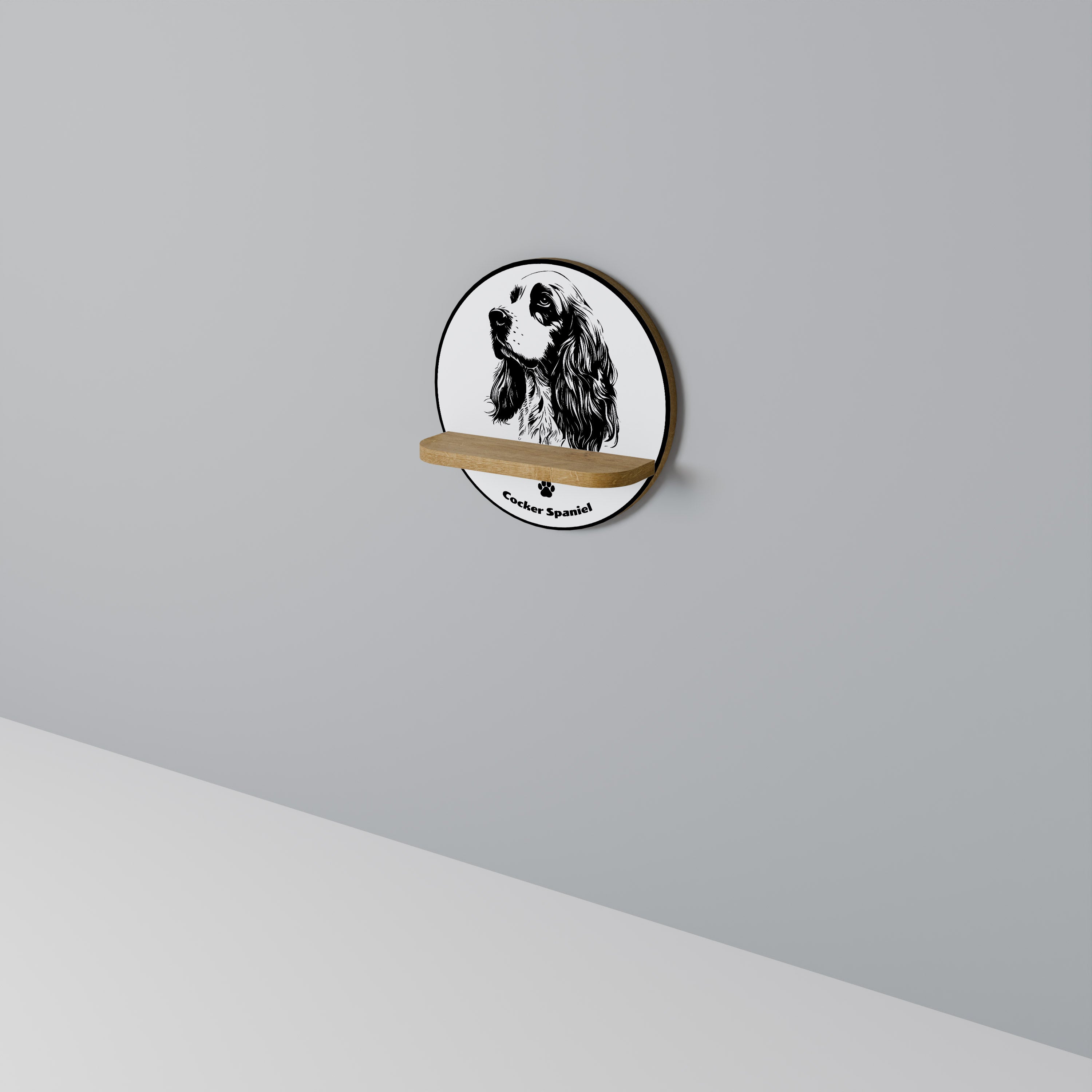 ENGLISH COCKER SPANIEL Round Art Shelf In Oak Effect