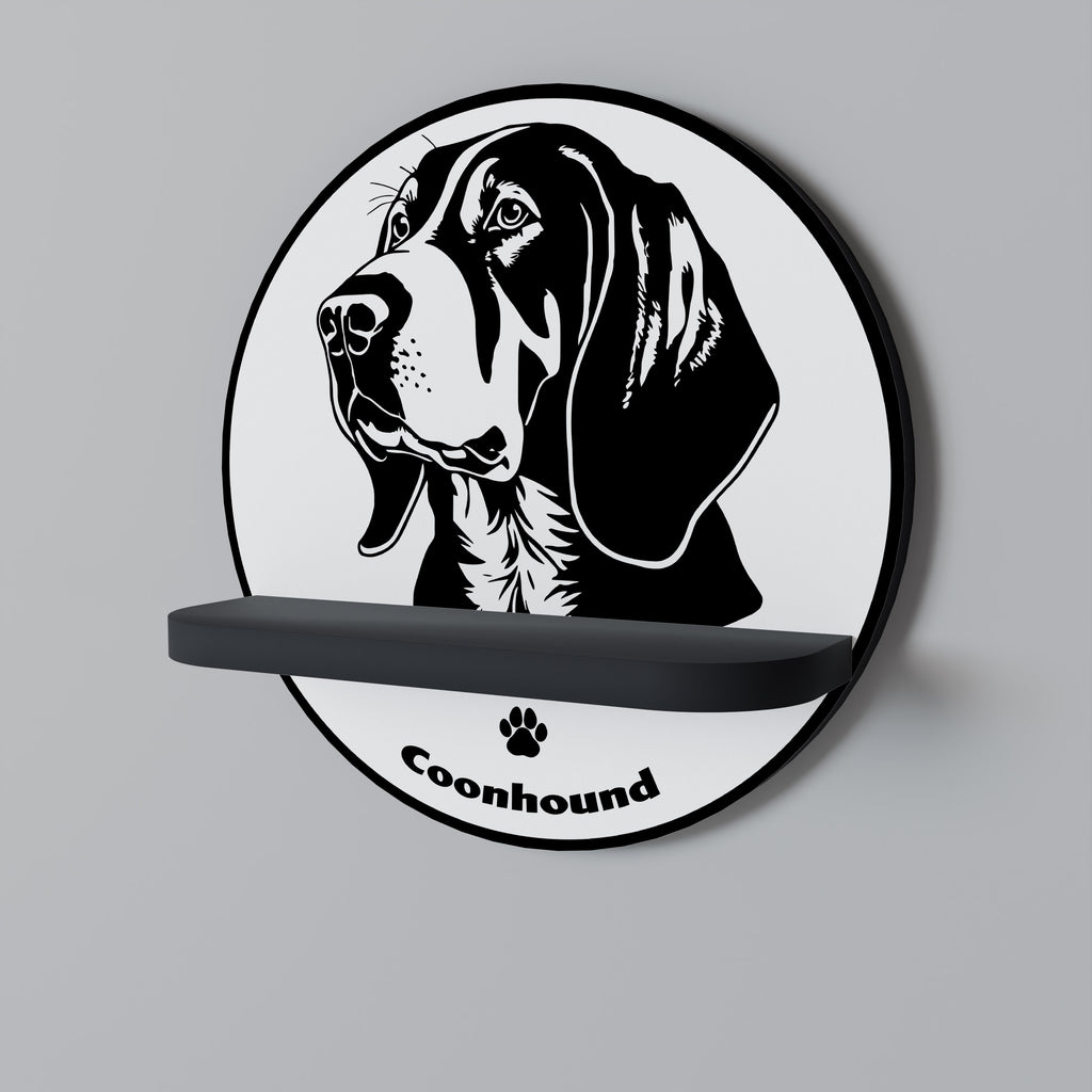 Estantería redonda para arte con diseño de perro coonhound en acabado negro