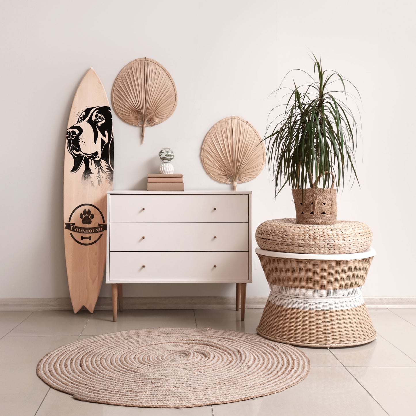COONHOUND DOG Panel decorativo de tabla de surf