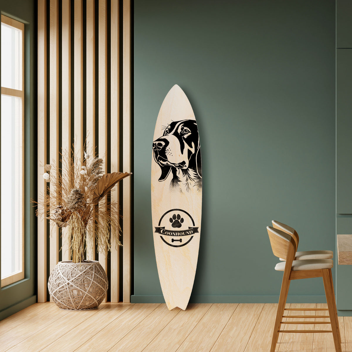 COONHOUND DOG Panel decorativo de tabla de surf