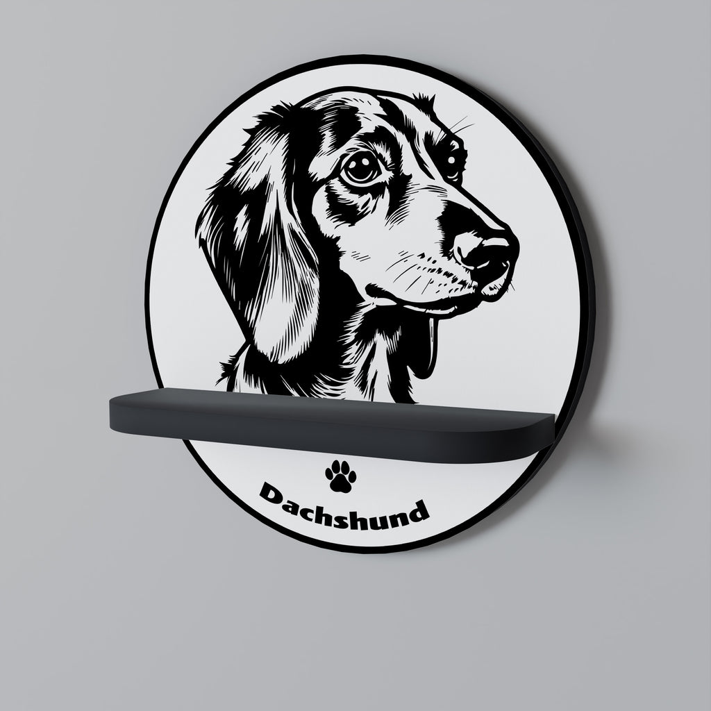Estantería redonda para arte con forma de perro salchicha en acabado negro