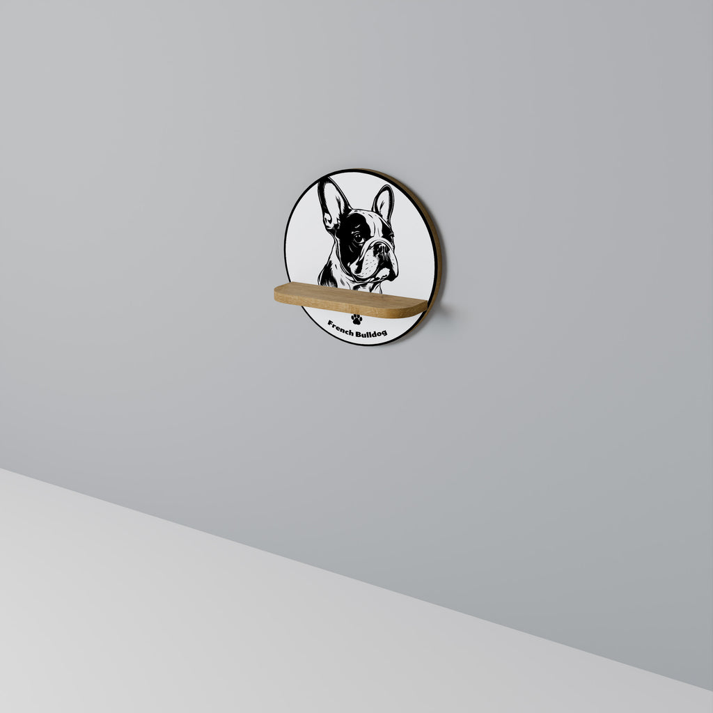 FRENCH BULLDOG Round Art Shelf In Oak Effect