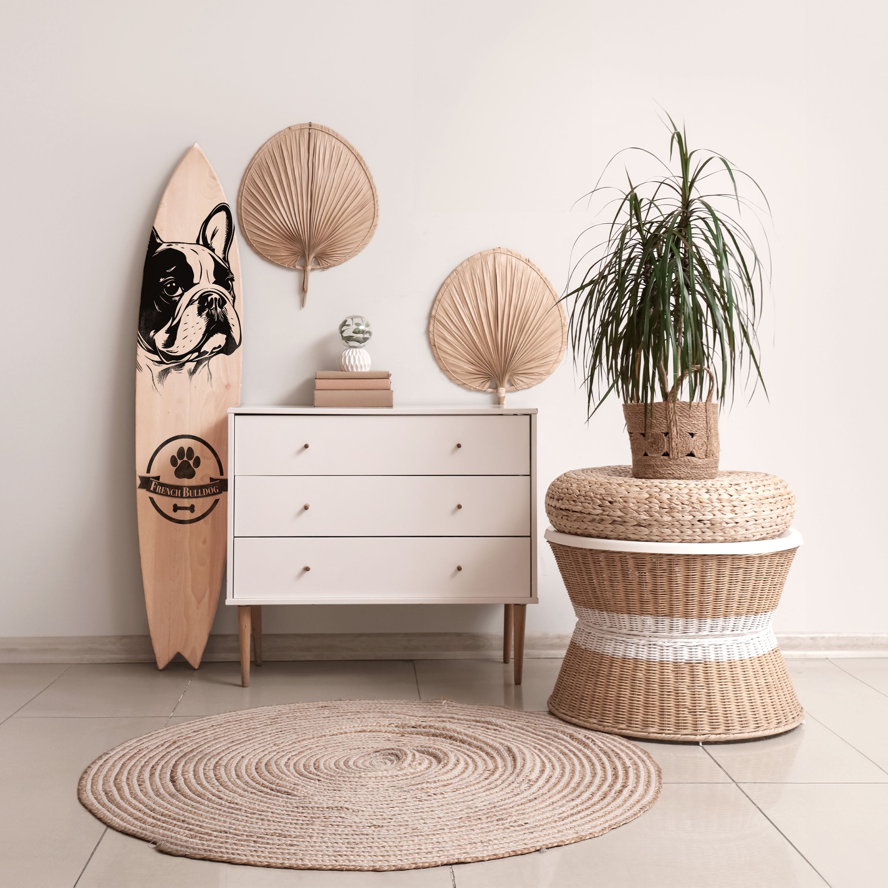 FRENCH BULLDOG Panel decorativo de tabla de surf