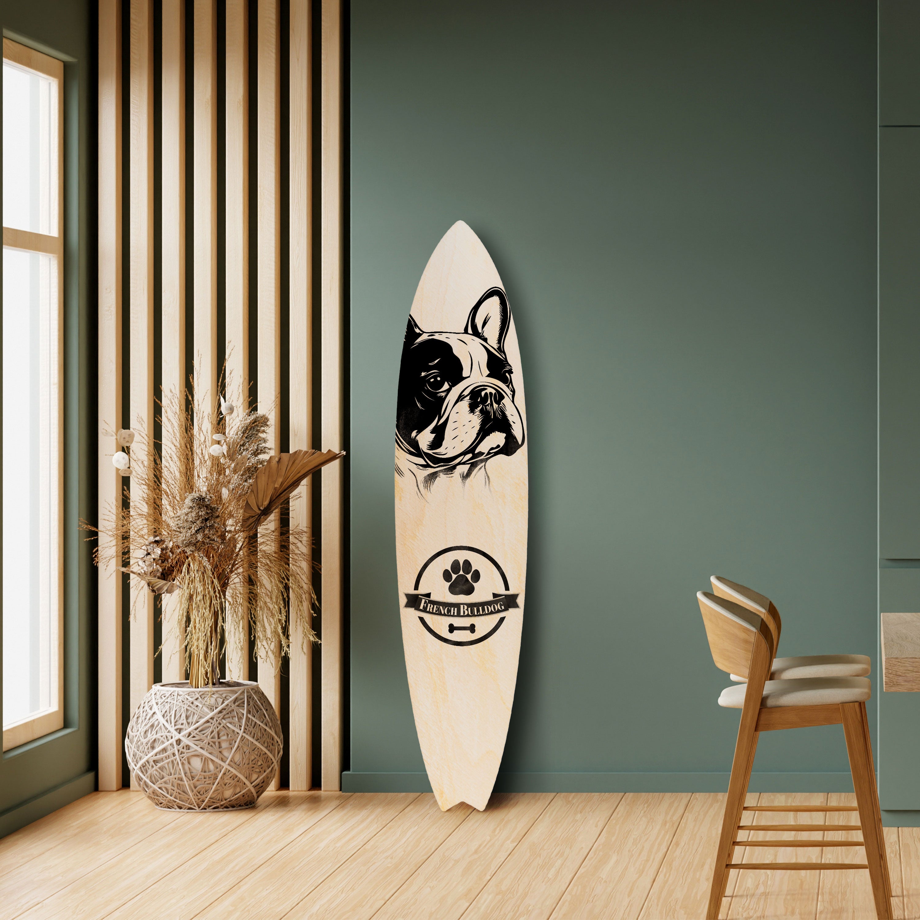 FRENCH BULLDOG Panel decorativo de tabla de surf