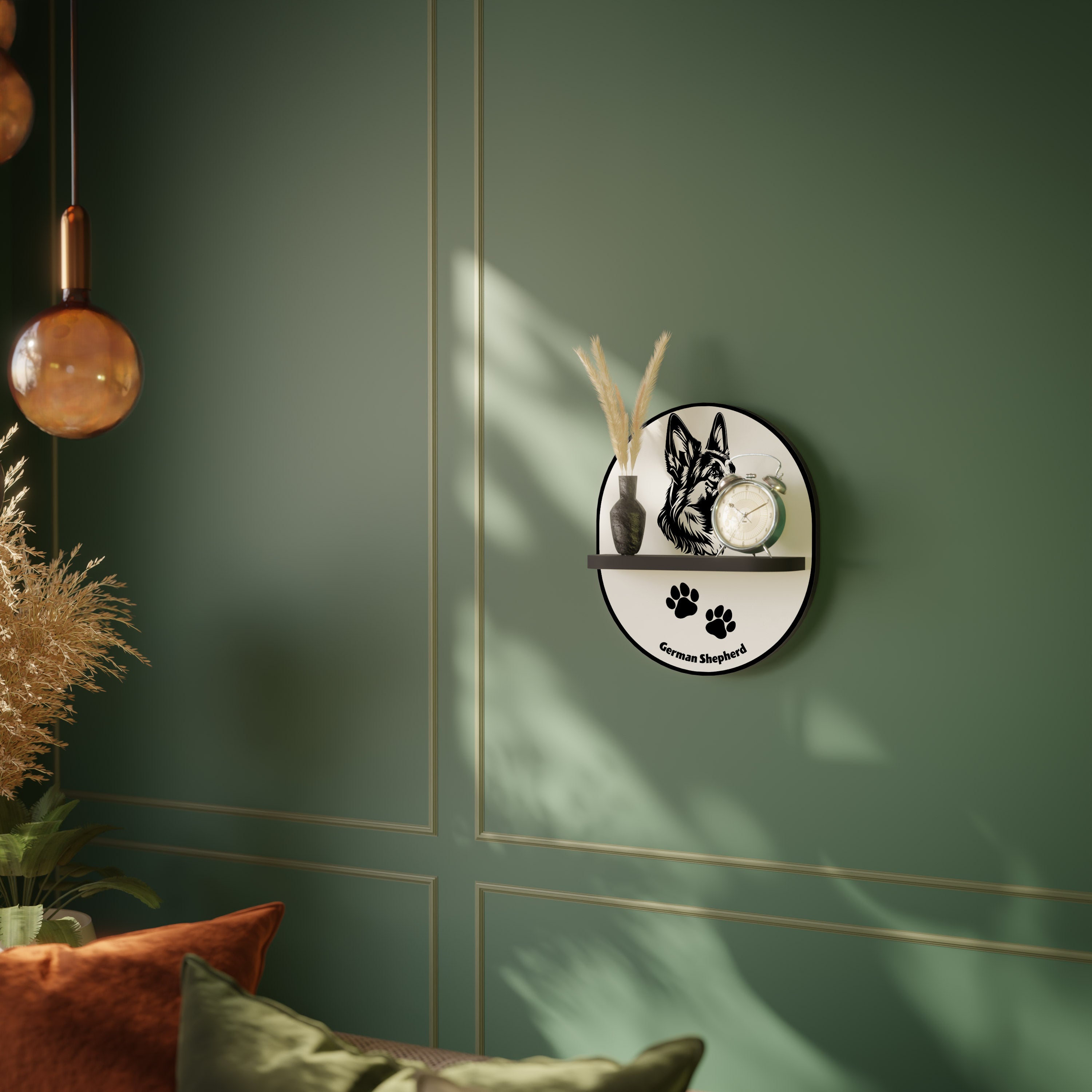 GERMAN SHEPARD Oval Art Shelf In Black Finish