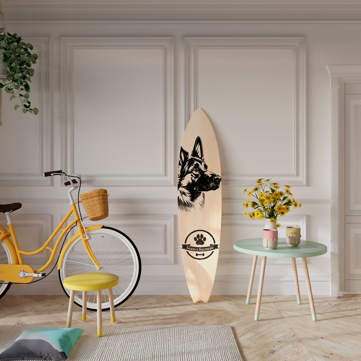 GERMAN SHEPARD Panel decorativo de tabla de surf