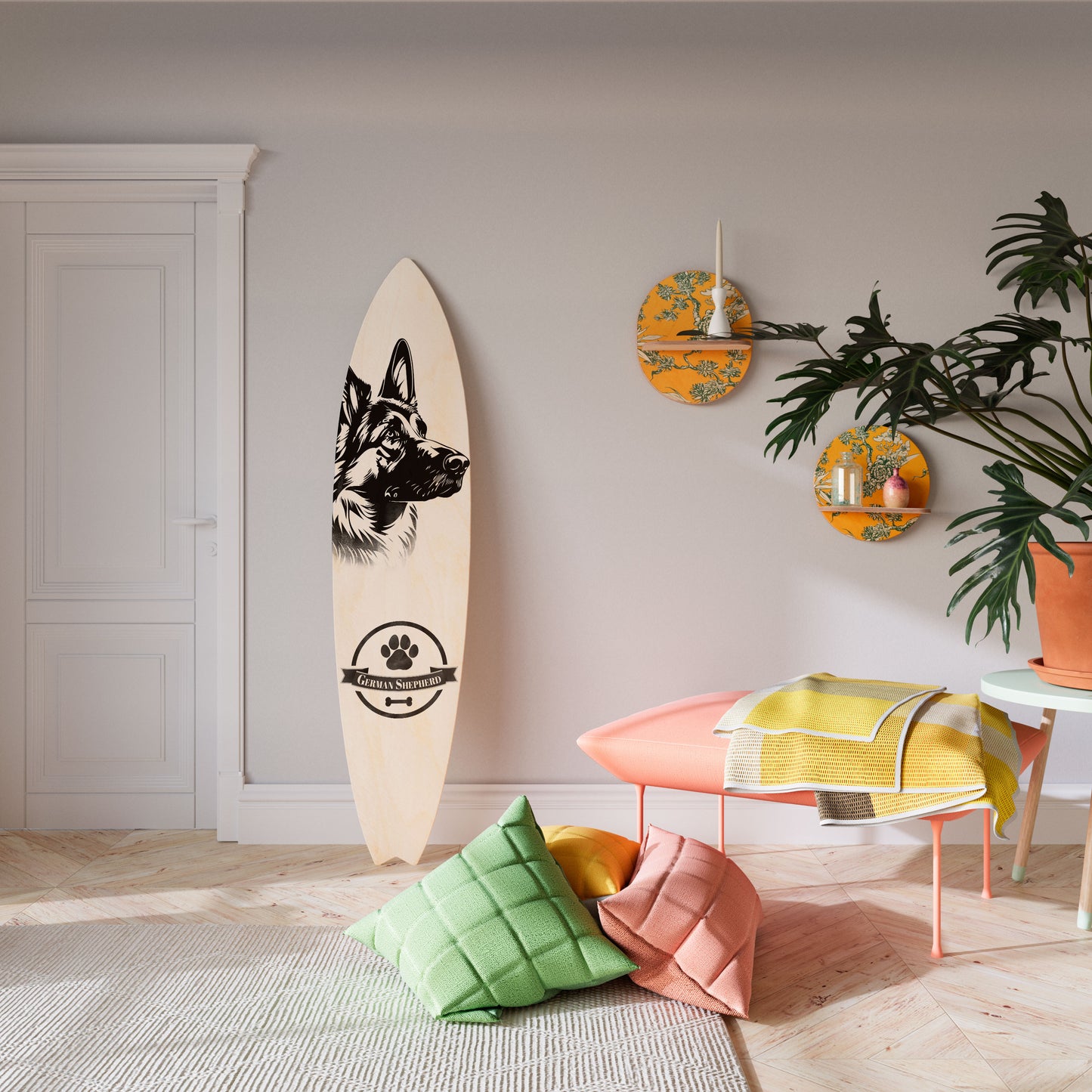 GERMAN SHEPARD Panel decorativo de tabla de surf