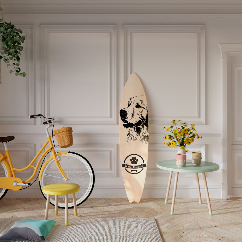 GOLDEN RETRIEVER Panel decorativo de tabla de surf
