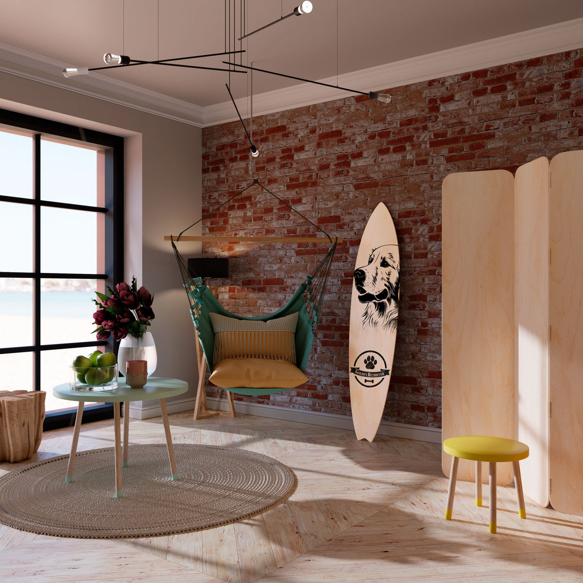 GOLDEN RETRIEVER Panel decorativo de tabla de surf
