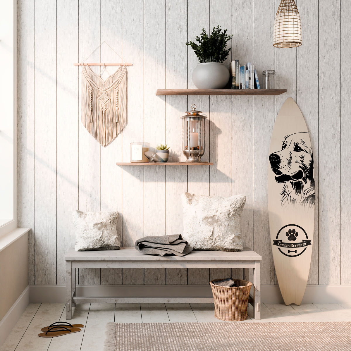 GOLDEN RETRIEVER Panel decorativo de tabla de surf