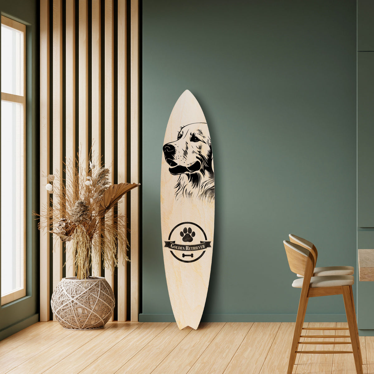 GOLDEN RETRIEVER Panel decorativo de tabla de surf