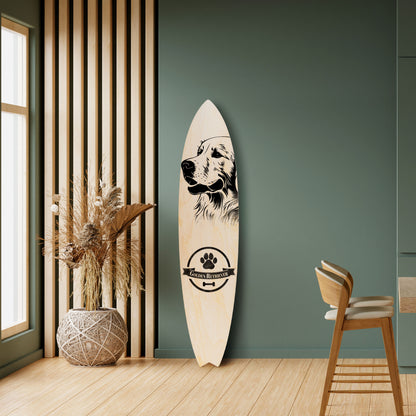 GOLDEN RETRIEVER Panel decorativo de tabla de surf