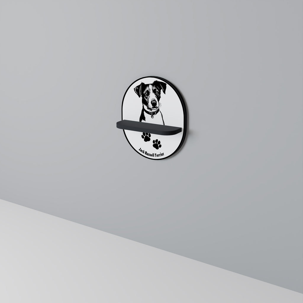 JACK RUSSEL TERRIER Oval Art Shelf In Black Finish