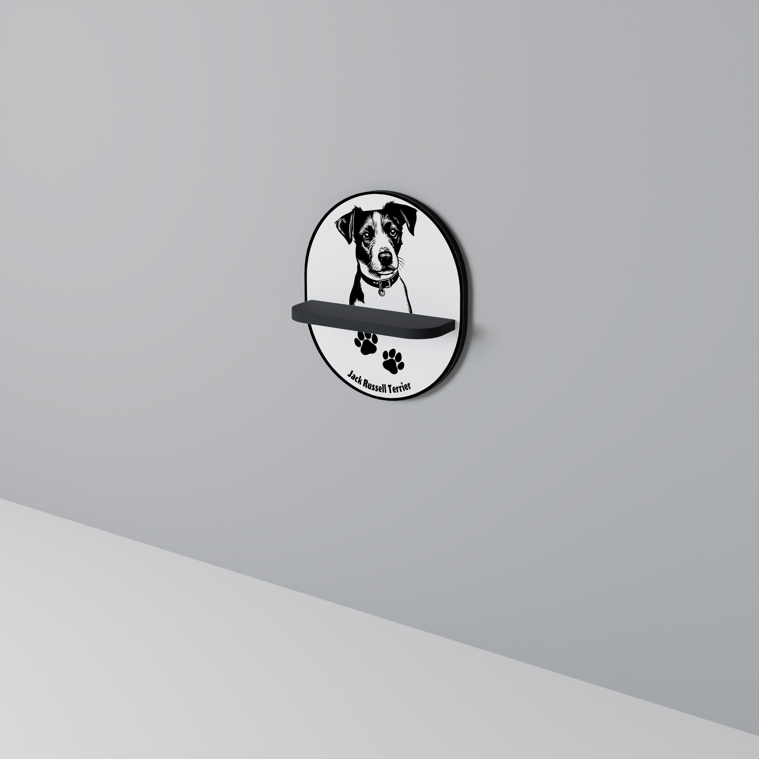 JACK RUSSEL TERRIER Oval Art Shelf In Black Finish