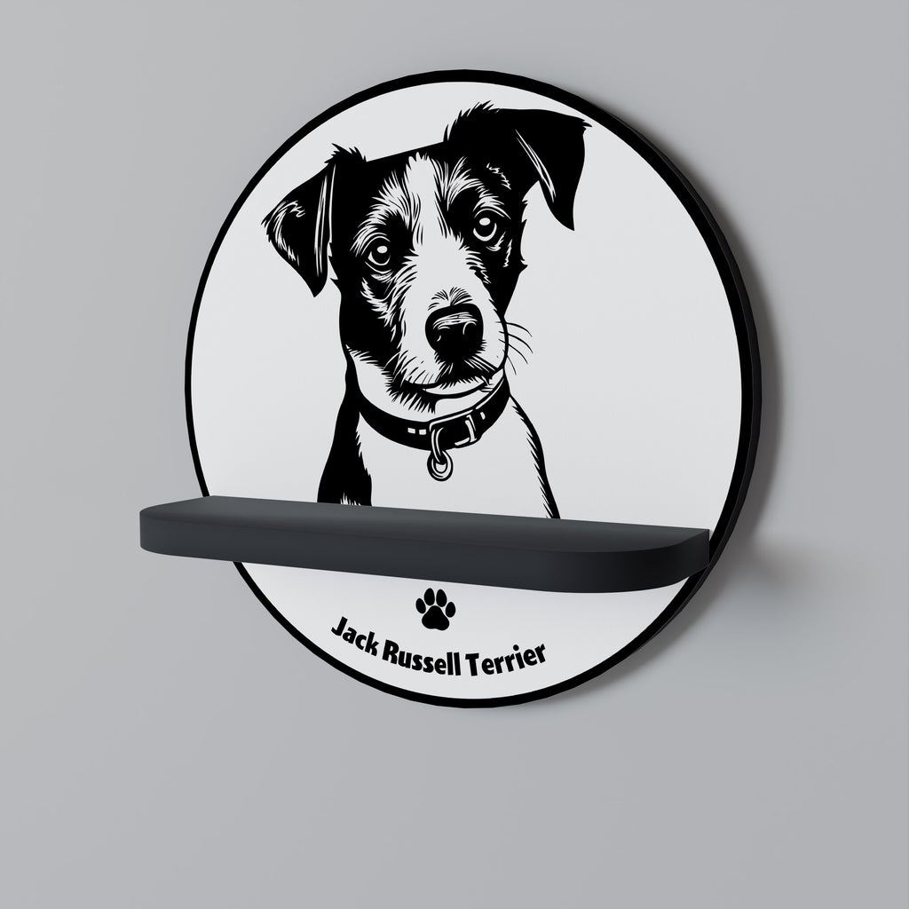 Estantería redonda para arte con diseño de Jack Russell Terrier en acabado negro