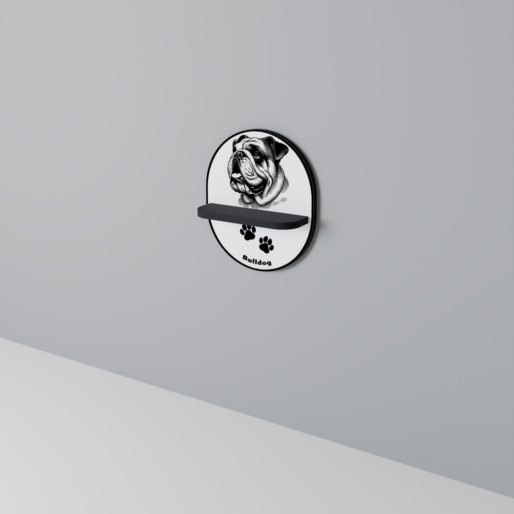 BULLDOG DOG Oval Art Shelf In Black Finish