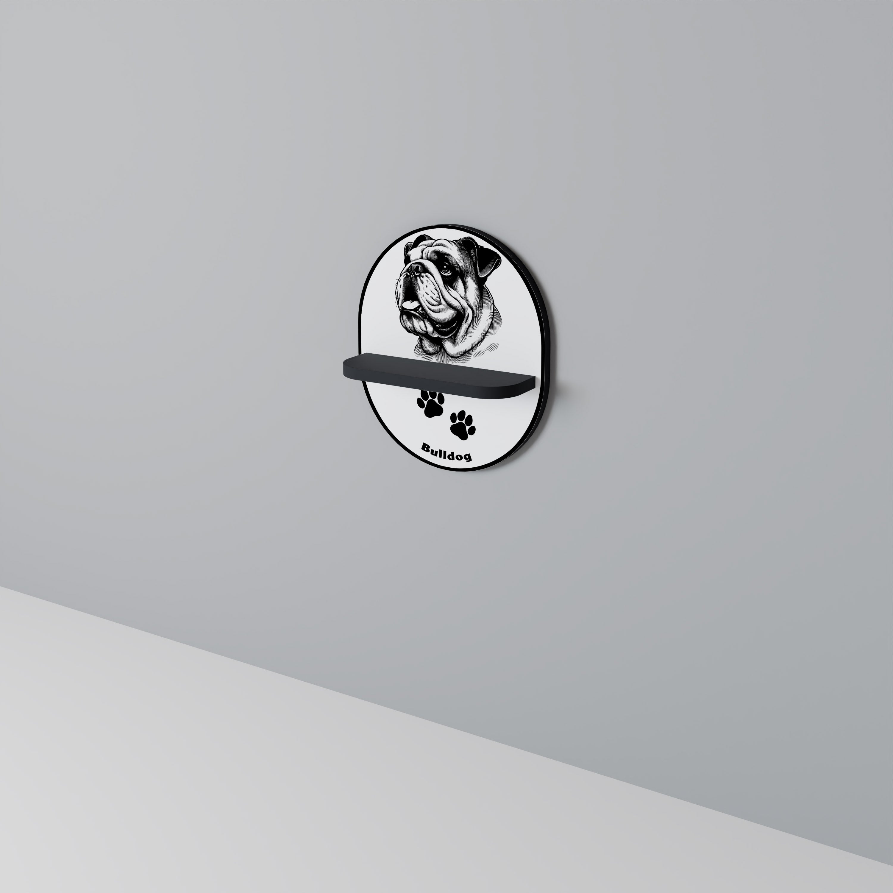 BULLDOG DOG Oval Art Shelf In Black Finish