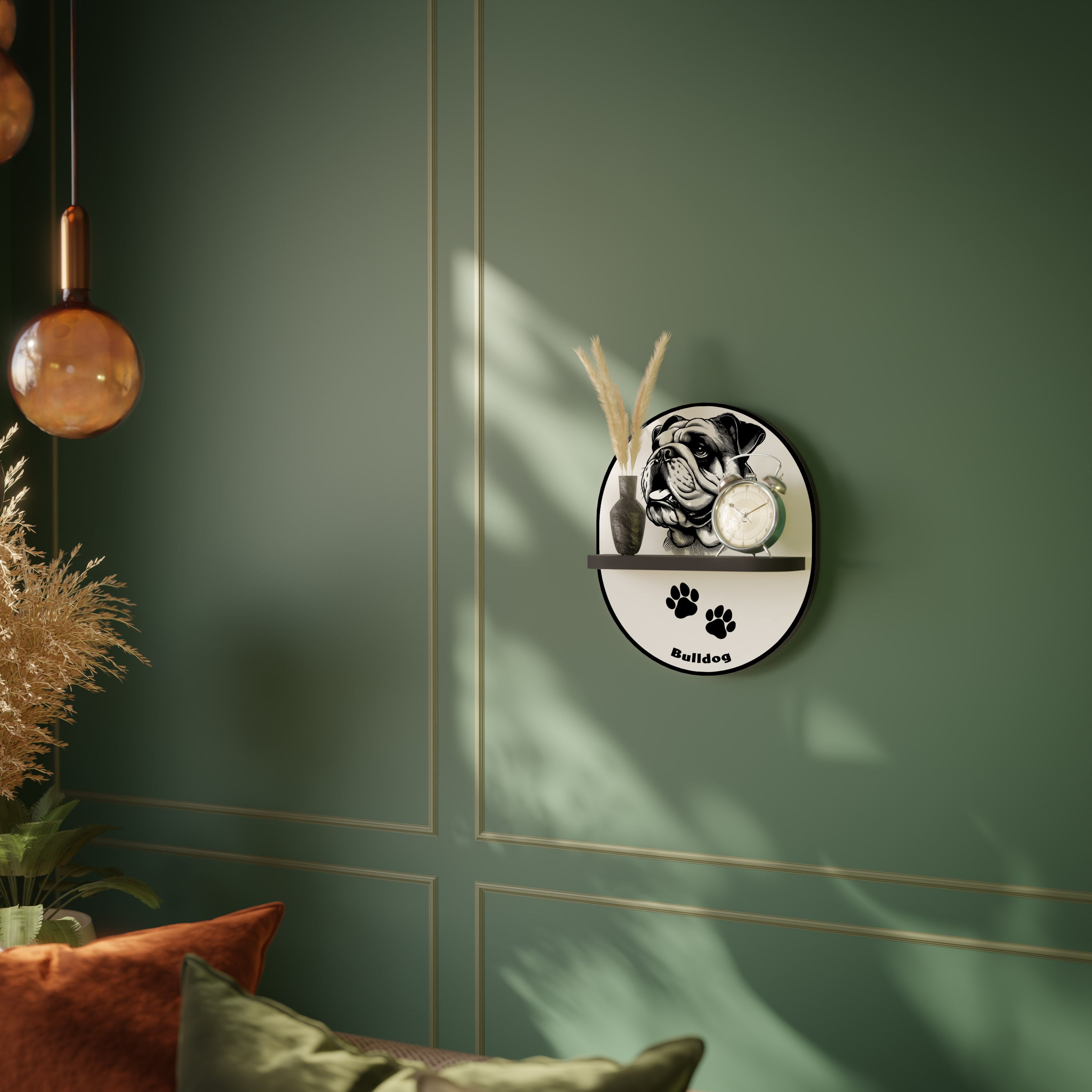 BULLDOG DOG Oval Art Shelf In Black Finish