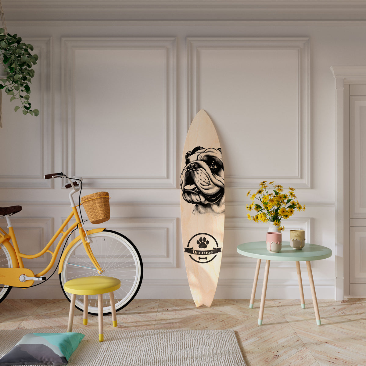 BULLDOG DOG Panel decorativo de tabla de surf