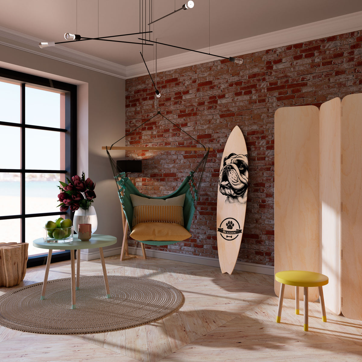BULLDOG DOG Panel decorativo de tabla de surf