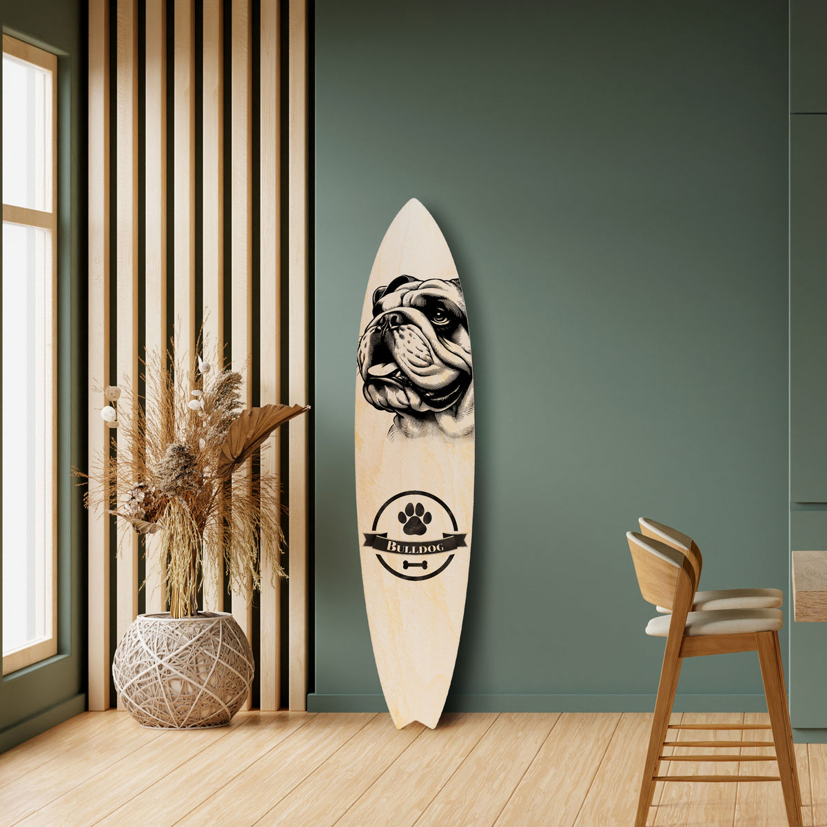 BULLDOG DOG Panel decorativo de tabla de surf