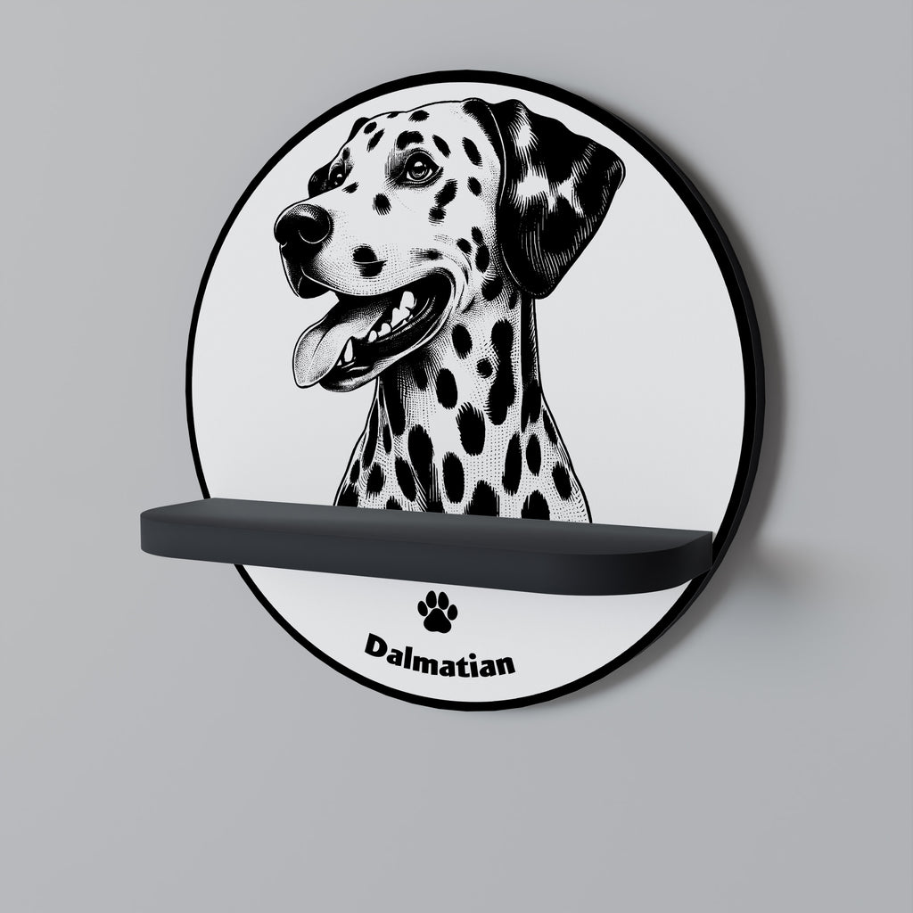 Estantería redonda de arte con diseño de perro dálmata en acabado negro