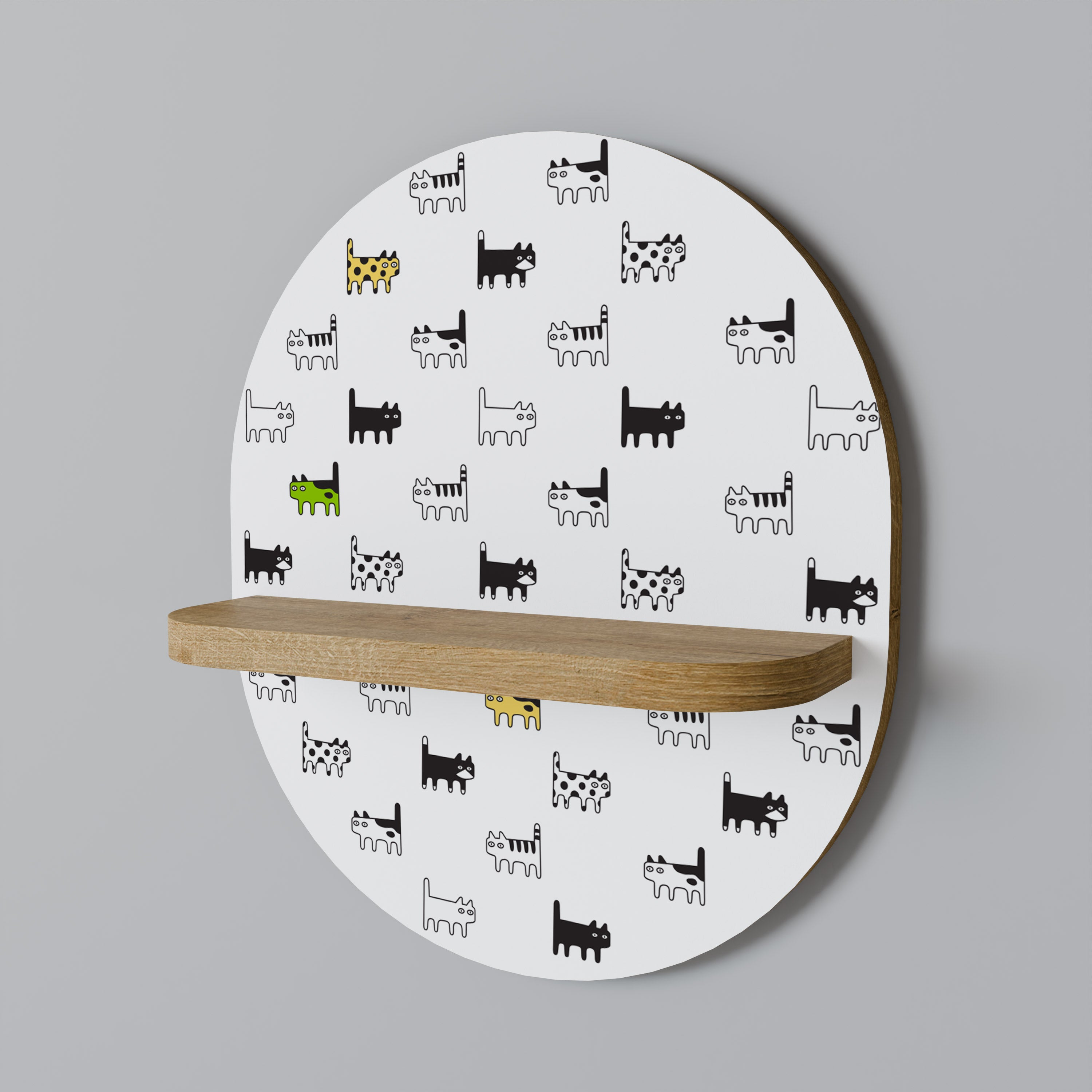 CATS COMPILATION Oval Art Shelf In Oak Effect