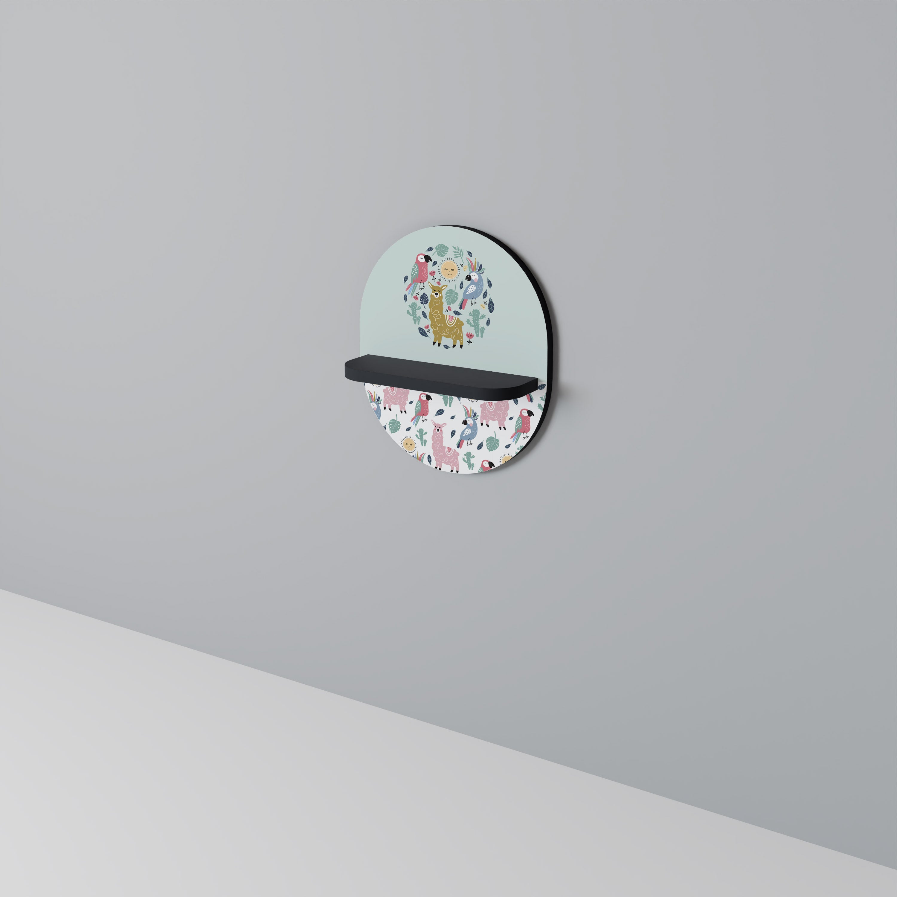 COLORFUL ALPACAS Oval Art Shelf In Black Finish