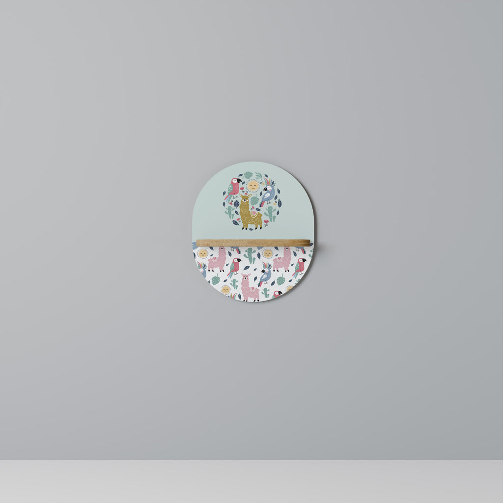 COLORFUL ALPACAS Oval Art Shelf In Oak Effect