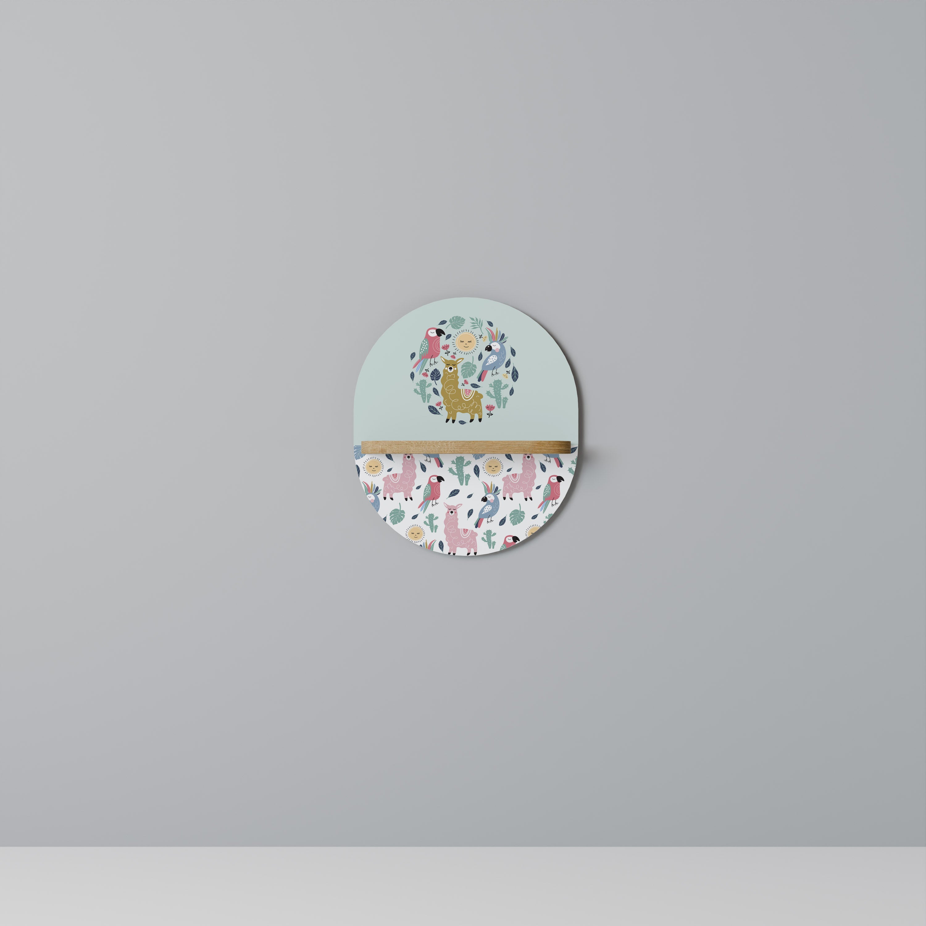 COLORFUL ALPACAS Oval Art Shelf In Oak Effect