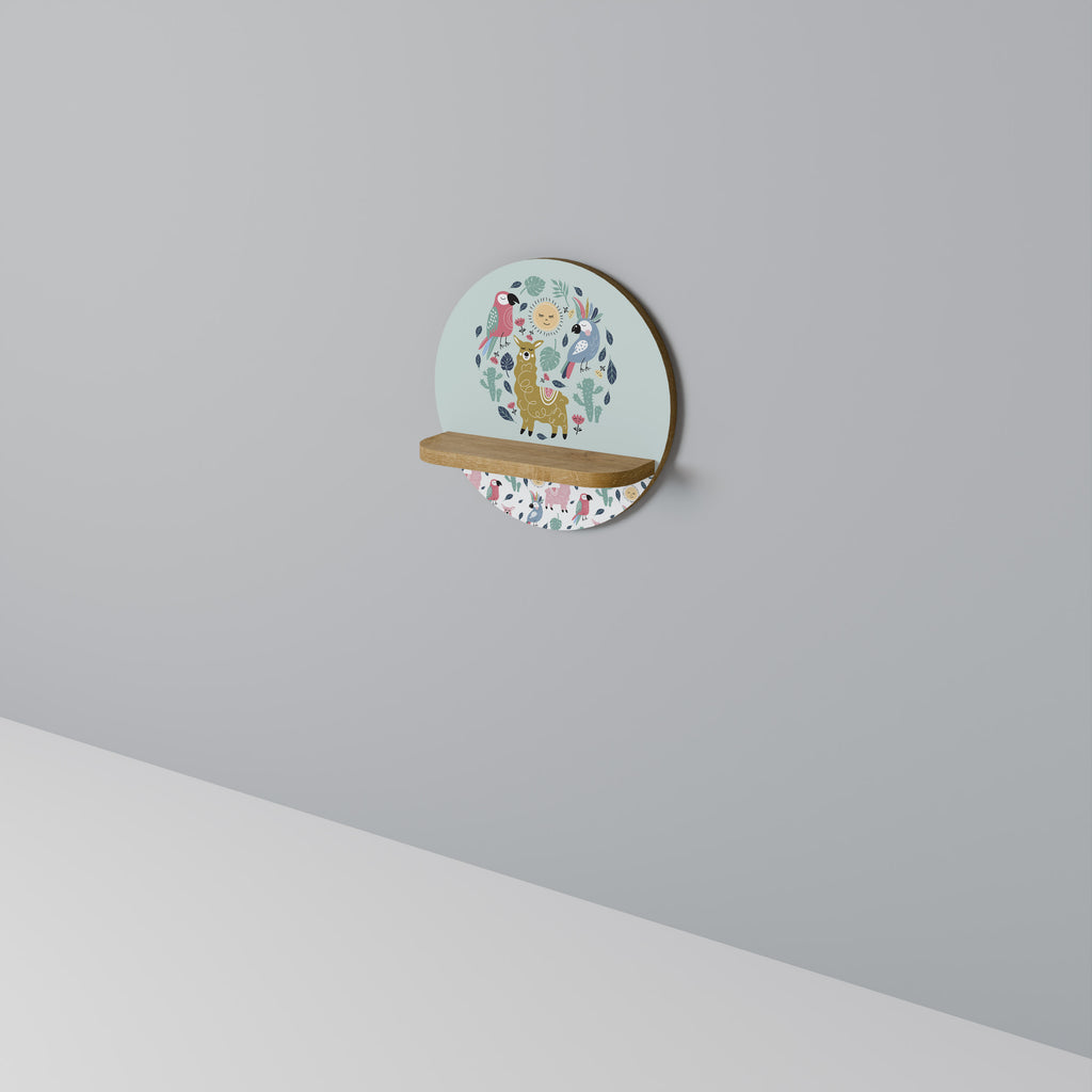 COLORFUL ALPACAS Round Art Shelf In Oak Effect