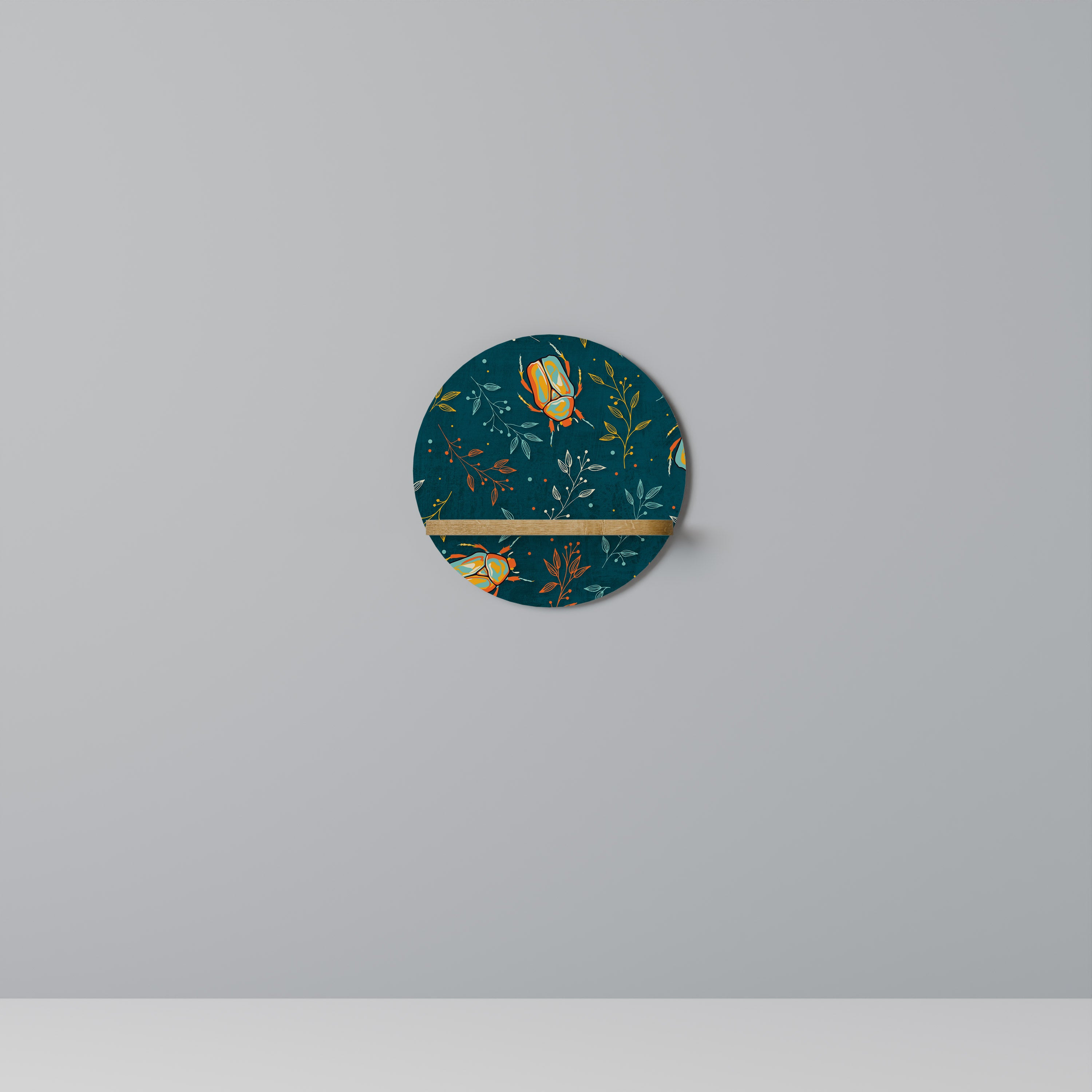AUTUMN INSECTS Round Art Shelf In Oak Effect