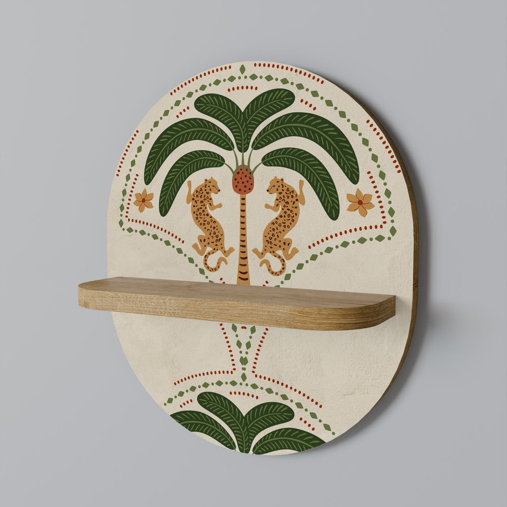DANCING PREDATORS Oval Art Shelf In Oak Effect
