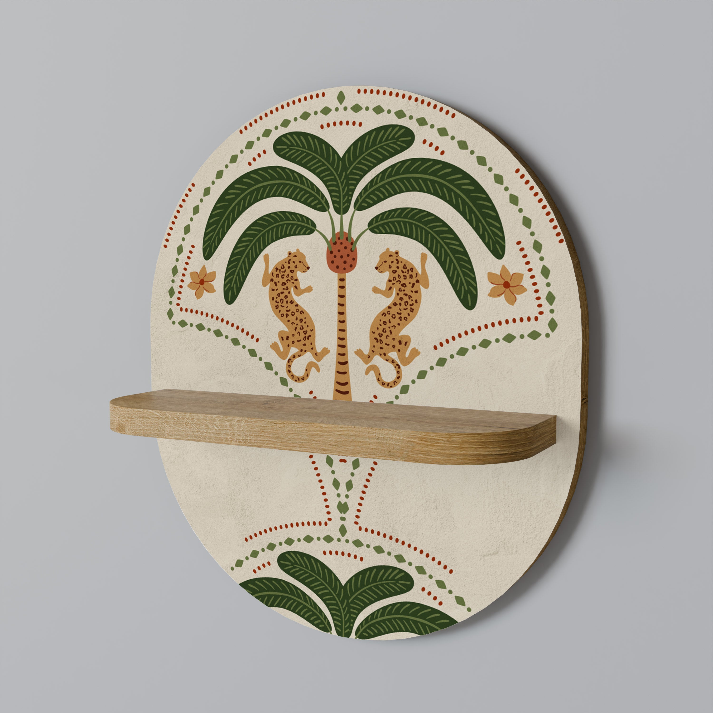 DANCING PREDATORS Oval Art Shelf In Oak Effect