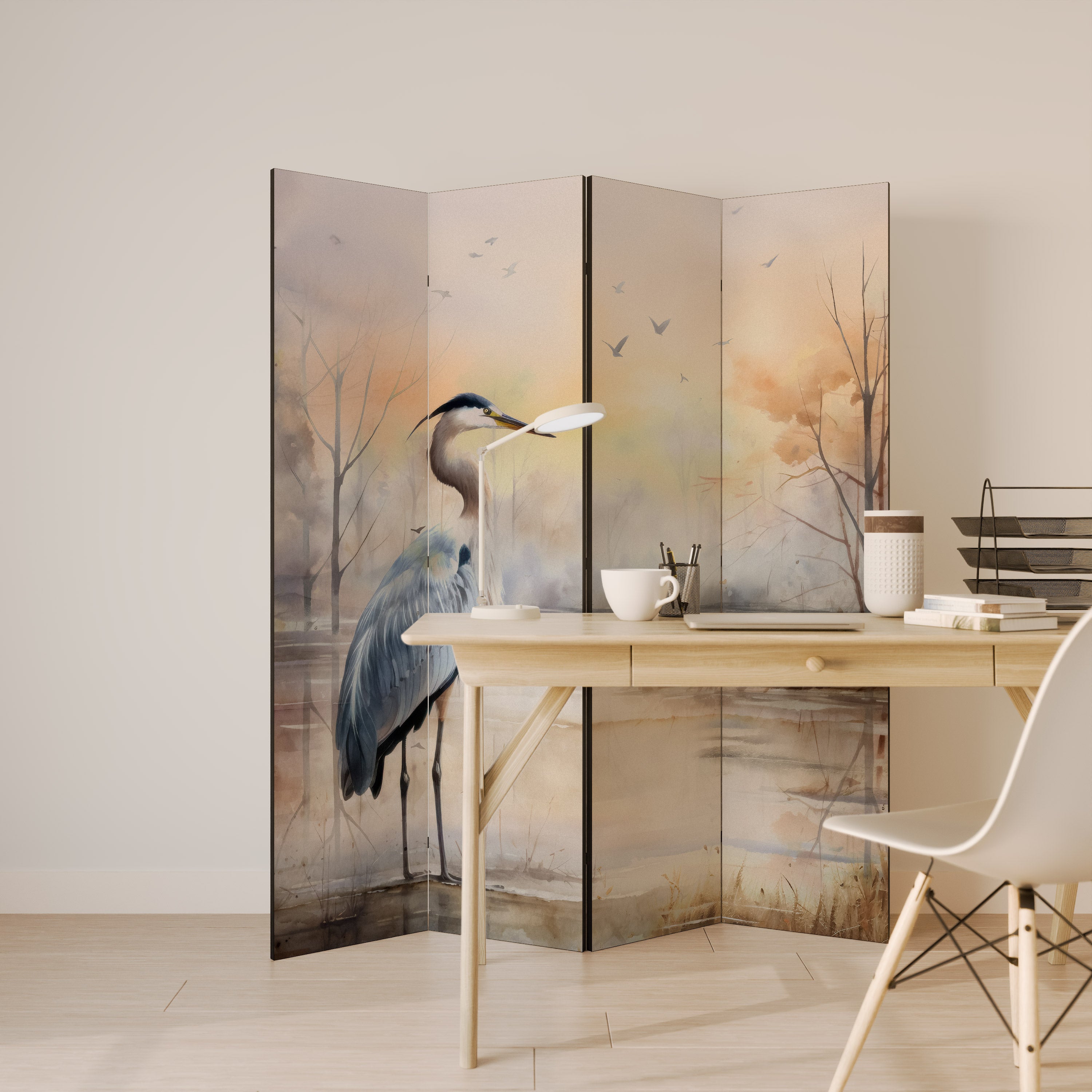 HERON DAYDREAM Decorative 4-Panel Room Divider