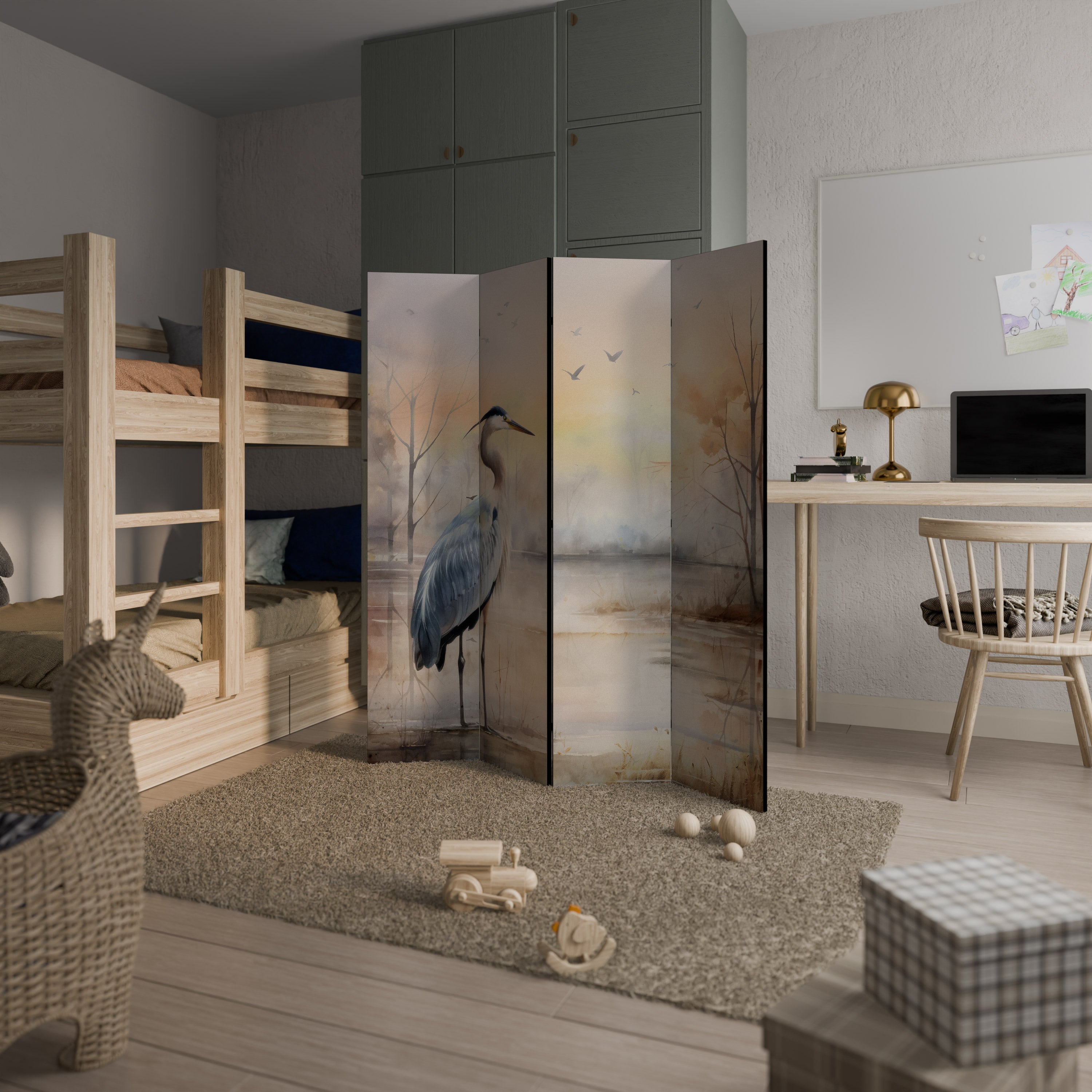 HERON DAYDREAM Decorative 4-Panel Room Divider